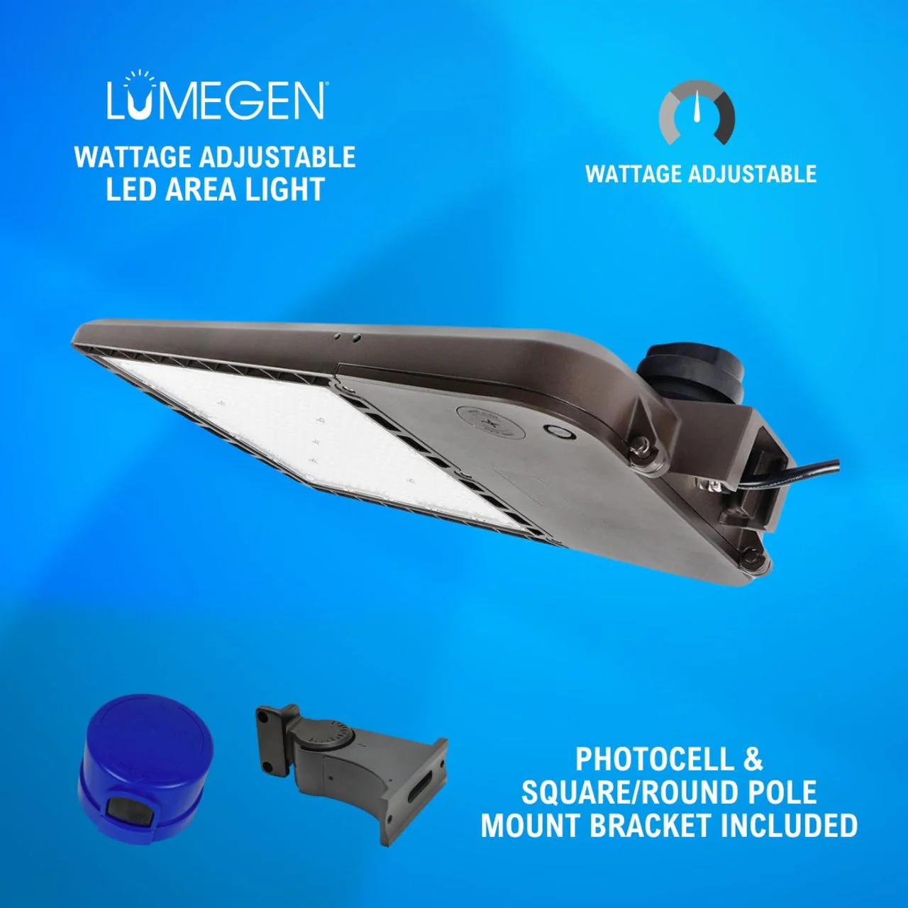 LED Area Light with Photocell and Square/Round Pole Mount Bracket - Wattage Adjustable 200W/240W/300W - 5000K - LumeGen - Image 3