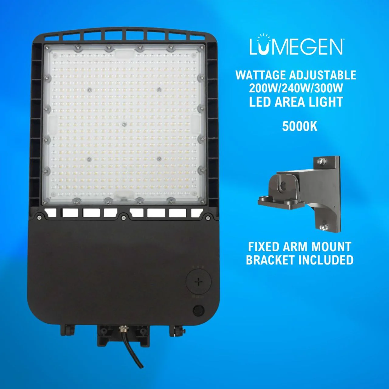 LED Area Light with Fixed Arm Mount Bracket - Wattage Adjustable 200W/240W/300W - 5000K - LumeGen - Image 2