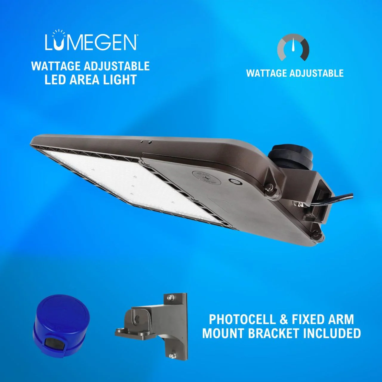 LED Area Light with Photocell and Fixed Arm Mount Bracket - Wattage Adjustable 200W/240W/300W - 5000K - LumeGen - Image 3