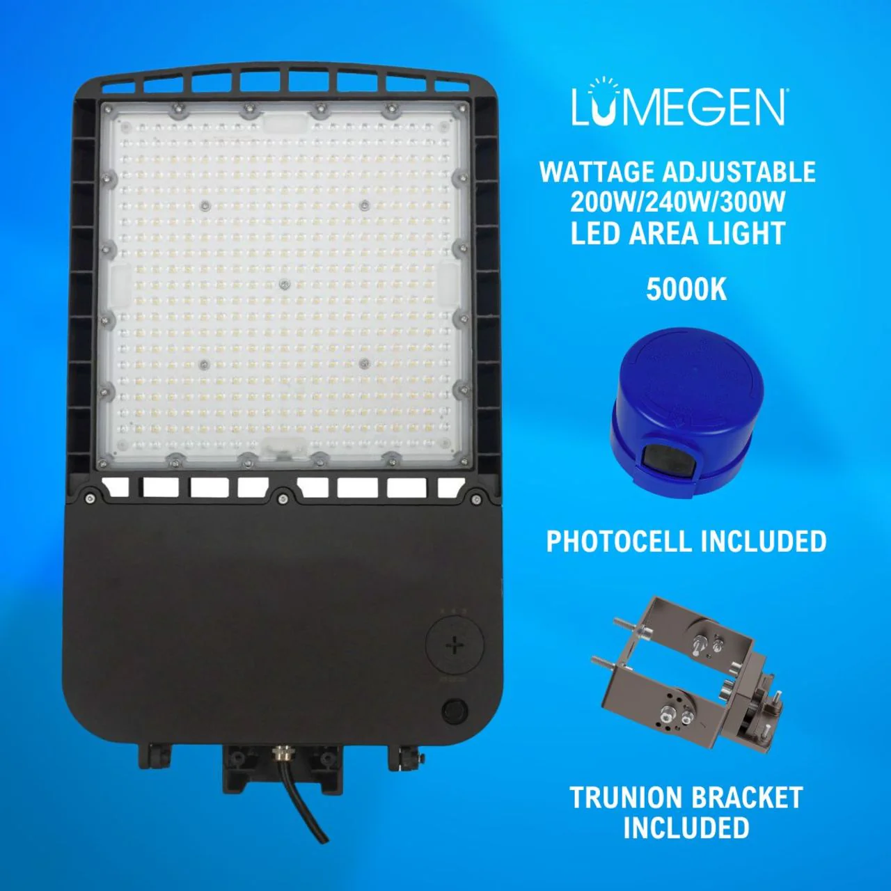 LED Area Light with Photocell and Trunion Bracket - Wattage Adjustable 200W/240W/300W - 5000K - LumeGen - Image 2