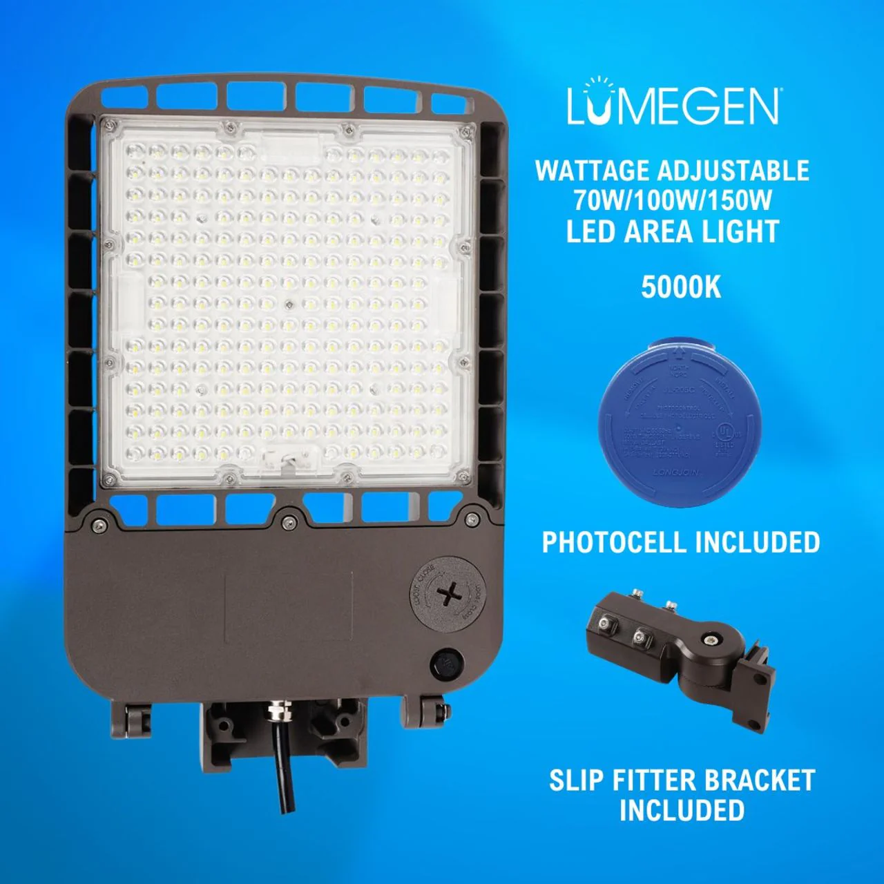 LED Area Light with Photocell and Slip Fitter Bracket - Wattage Adjustable 70W/100W/150W - 5000K - LumeGen - Image 2