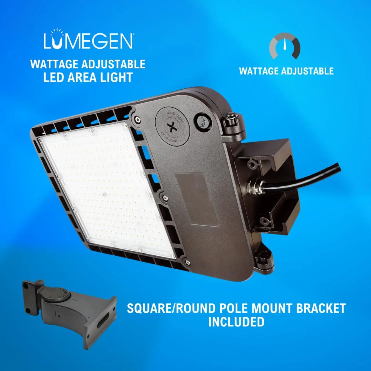LED Area Light with Square/Round Pole Mount Bracket - Wattage Adjustable 70W/100W/150W - 5000K - LumeGen - Image 3