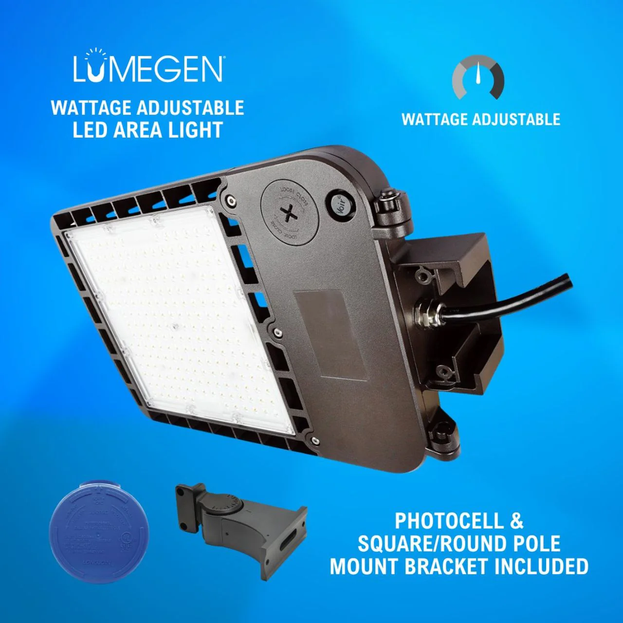 LED Area Light with Photocell and Square/Round Pole Mount Bracket - Wattage Adjustable 70W/100W/150W - 5000K - LumeGen - Image 3
