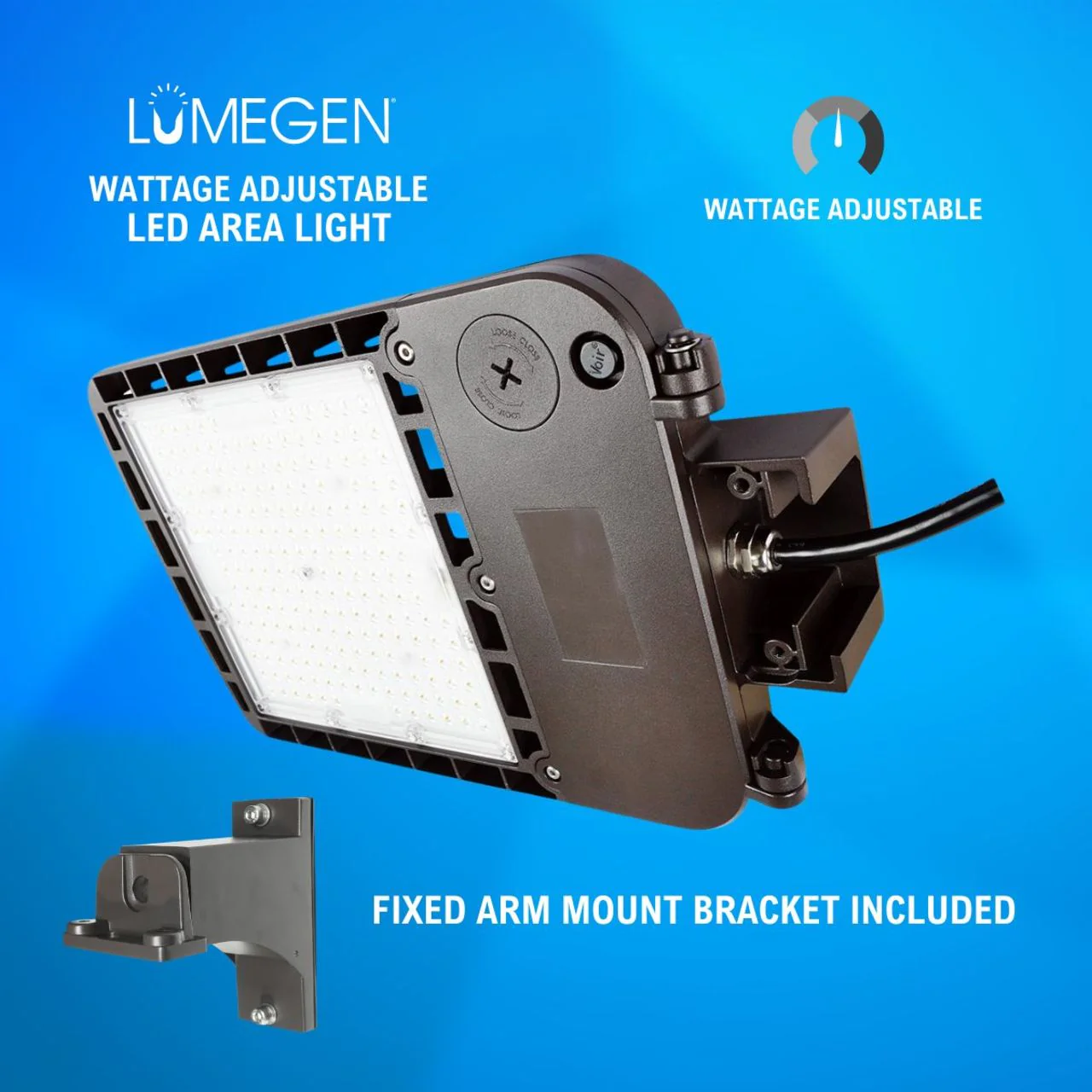 LED Area Light with Fixed Arm Mount Bracket - Wattage Adjustable 70W/100W/150W - 5000K - LumeGen - Image 3