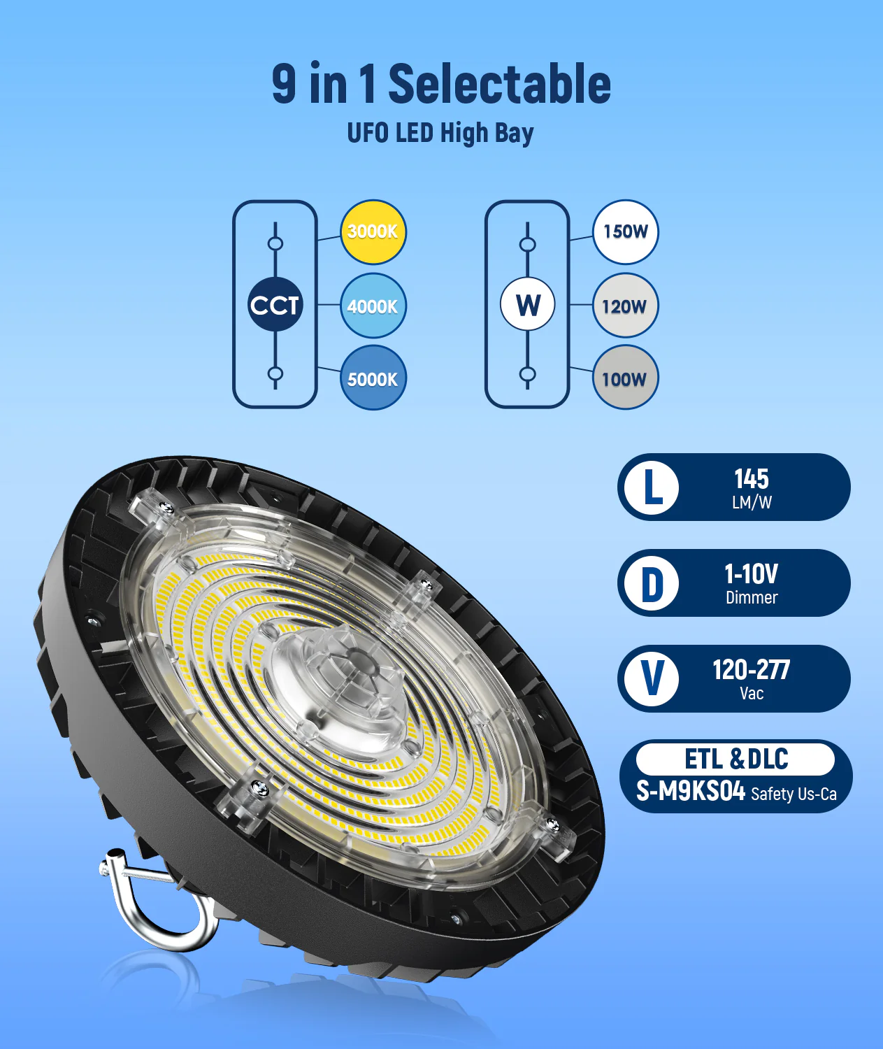 LED UFO High Bay - Wattage Adjustable 100W/150W - 5000K - Jen Lighting - Image 10