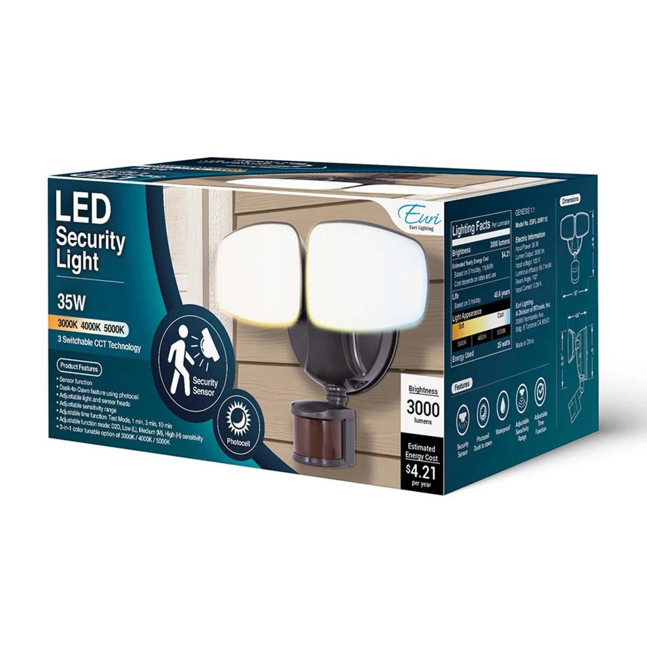 Motion-Activated Color Tunable LED 2-Head Flood Light - 35W - 3000 Lumens - Euri Lighting - Image 5