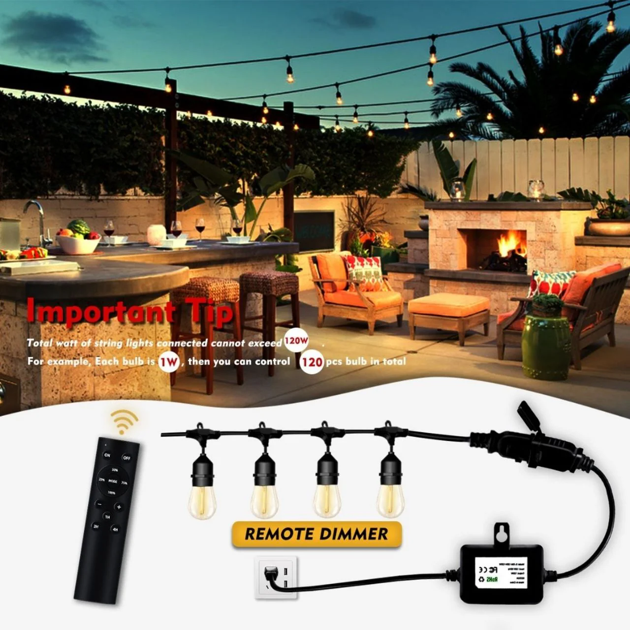 Remote Control Dimmer for String Lights - 120W Max Load - LumeGen - Image 5