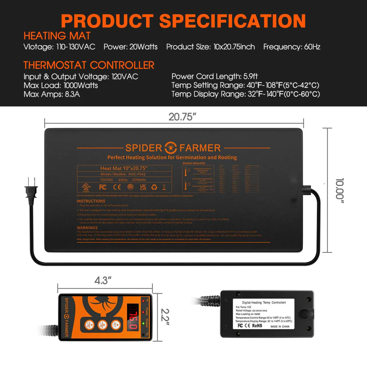 Seedling Heat Mat & Controller Set - 10in. x 20.75in. - Spider Farmer - Image 8