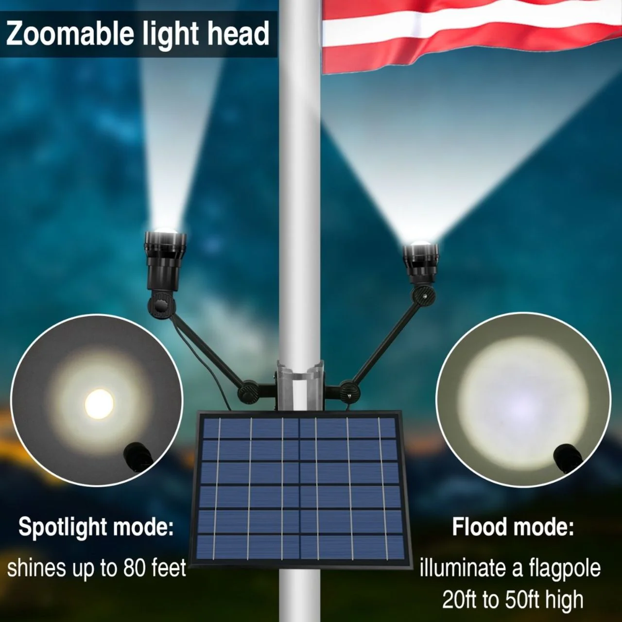 Solar LED Adjustable Flag Light - High Output 3W Cree LEDs - LumeGen - Image 2