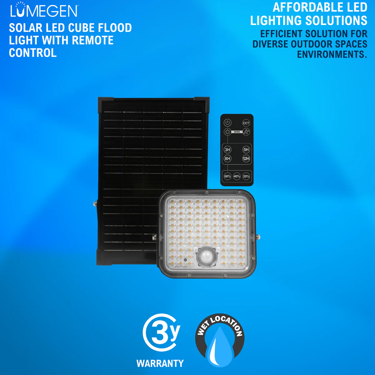 Solar LED Cube Flood Light with Remote Control - 4800 Lumens - Dual Color Temperature - LumeGen - Image 3