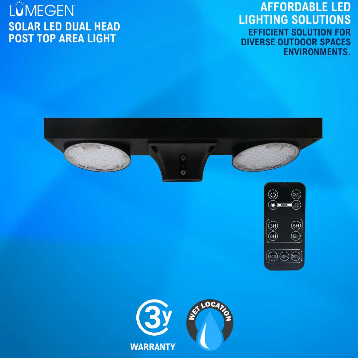 Solar LED Dual Head Post Top Area Light - Dual Color Temperature - LumeGen - Image 3
