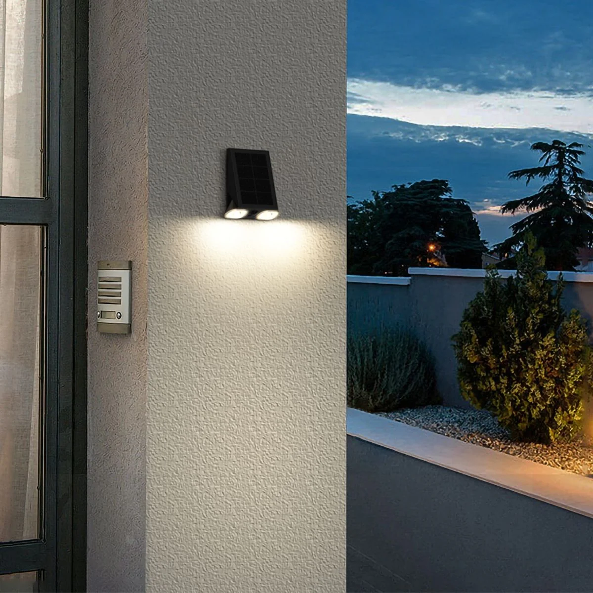 Solar LED Dual Head Wall Light - 400 Lumens per Head - 4000K - Black Finish - LumeGen - Image 14