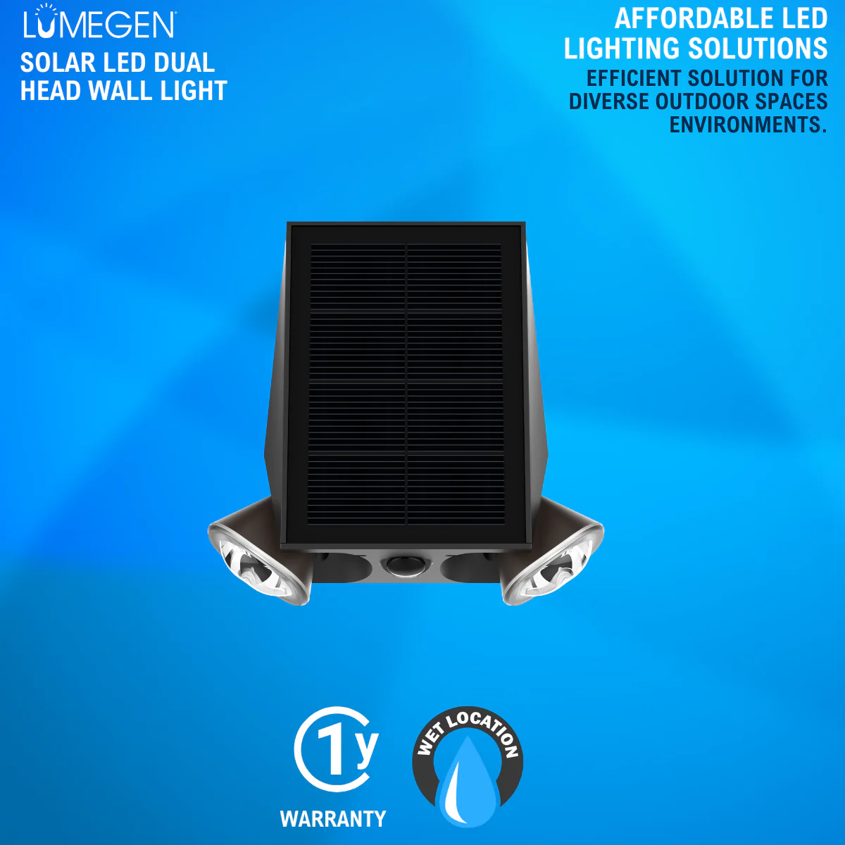 Solar LED Dual Head Wall Light - 400 Lumens per Head - 4000K - Black Finish - LumeGen - Image 3