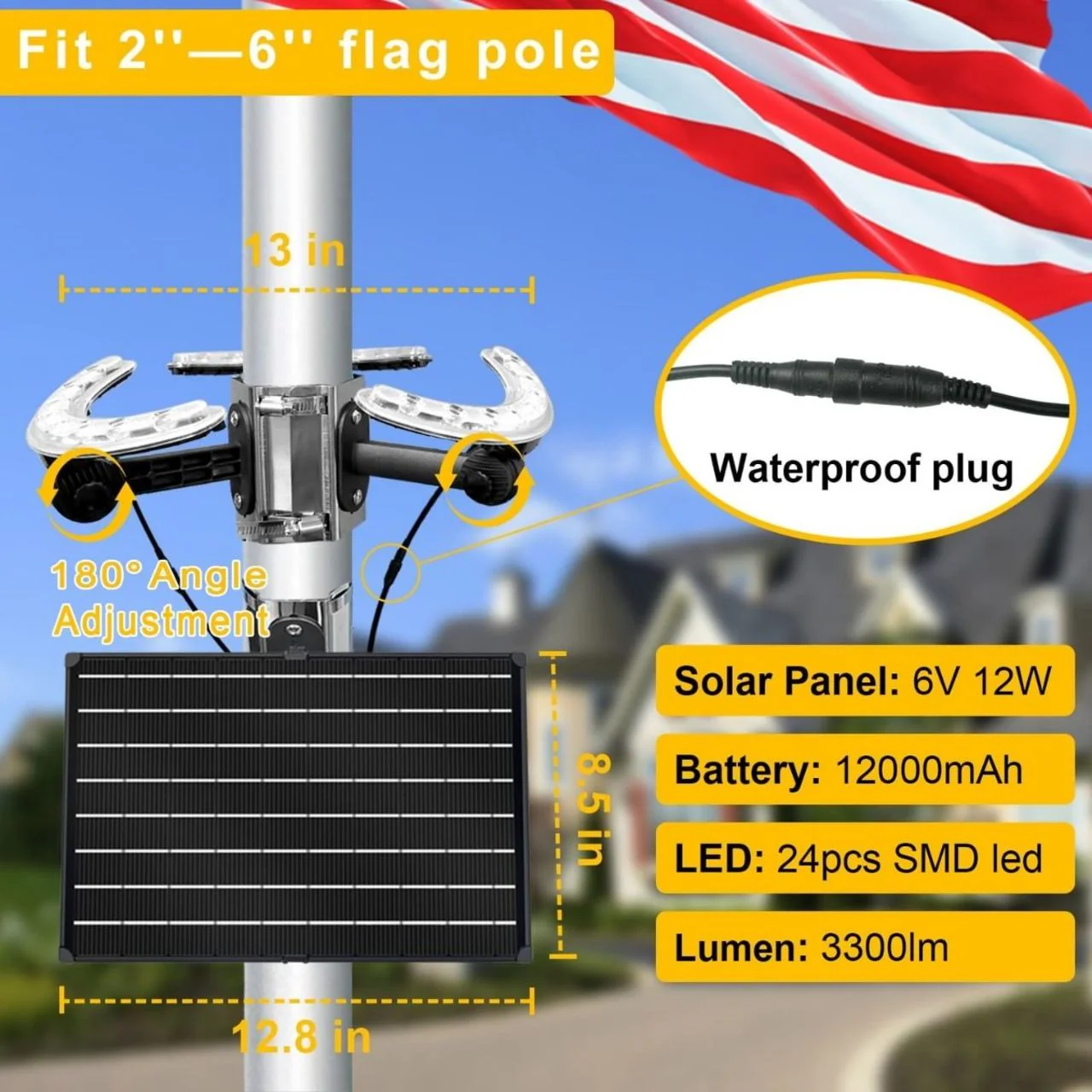 Solar LED Flag Light Ring - Pole Installation - 24 LEDs - LumeGen - Image 3