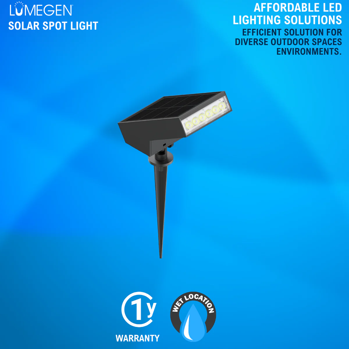 Solar LED Flag or Pathway Spot Light - 500 Lumens - 3000K - Black Finish - LumeGen - Image 2