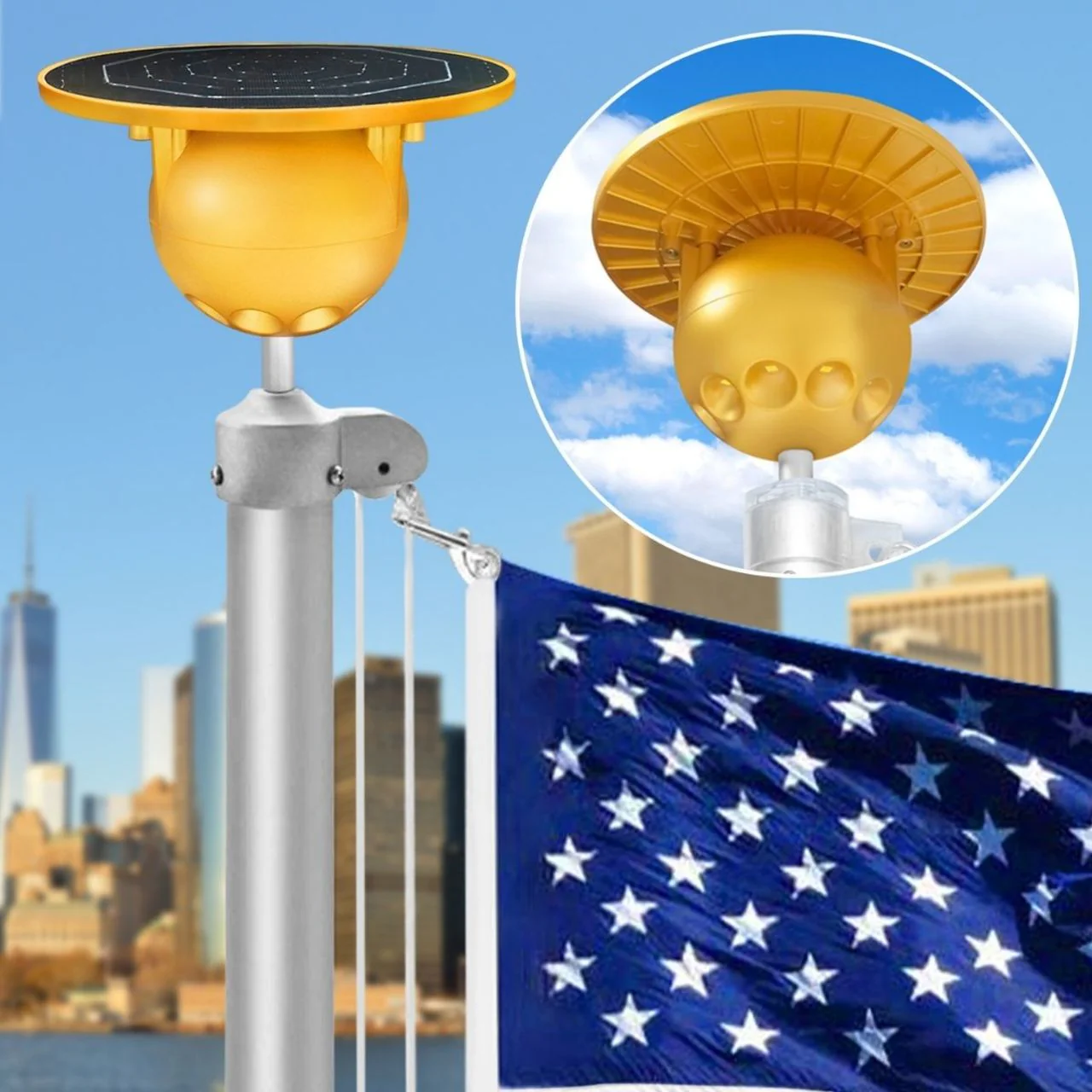 Solar LED Flag Pole Ball Topper Light - 10 LEDs - White/Black/Gold/Silver Finish - Image 10