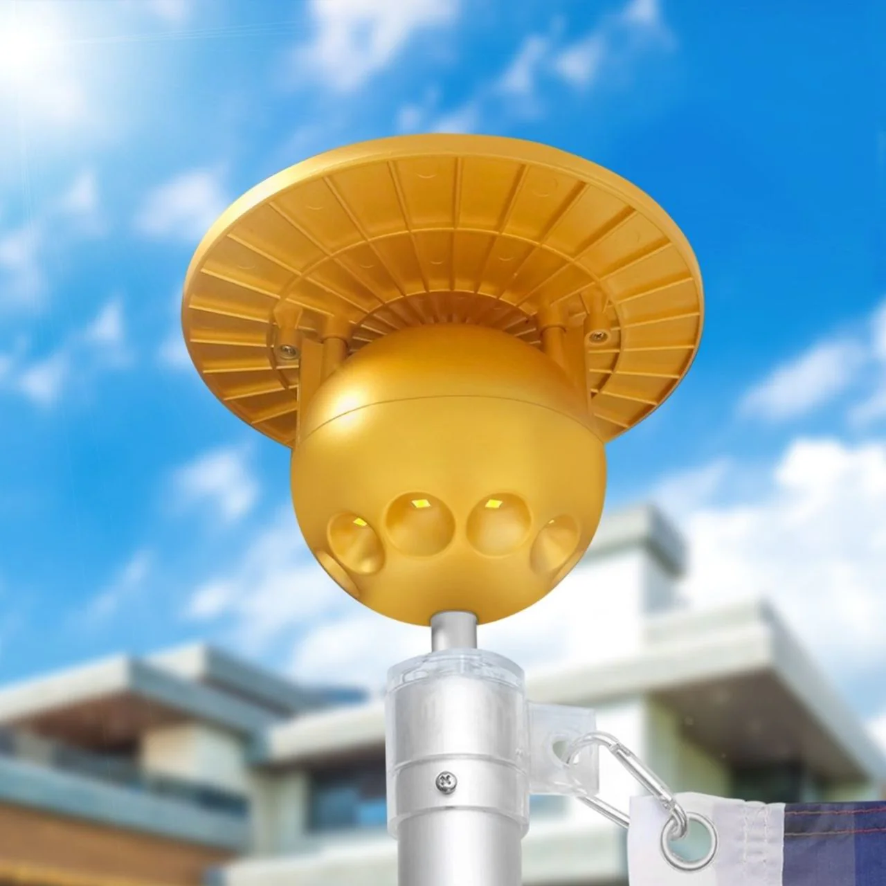 Solar LED Flag Pole Ball Topper Light - 10 LEDs - White/Black/Gold/Silver Finish - Image 8