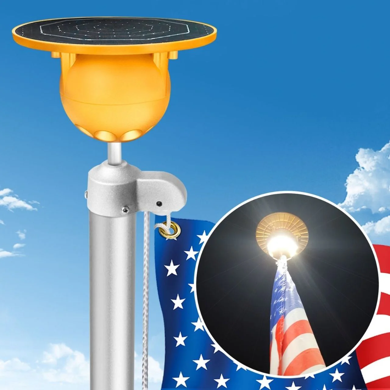 Solar LED Flag Pole Ball Topper Light - 10 LEDs - White/Black/Gold/Silver Finish - Image 9