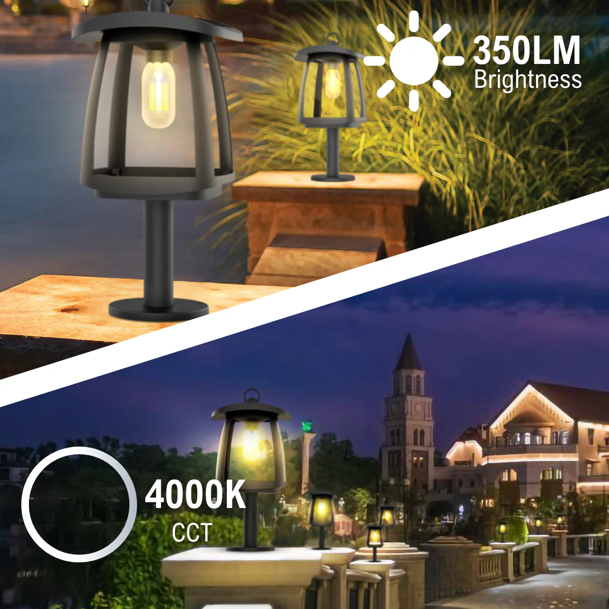 Solar LED Garden Lantern Post Light with Mounting Pier - Black Finish - 4000K - LumeGen - Image 14