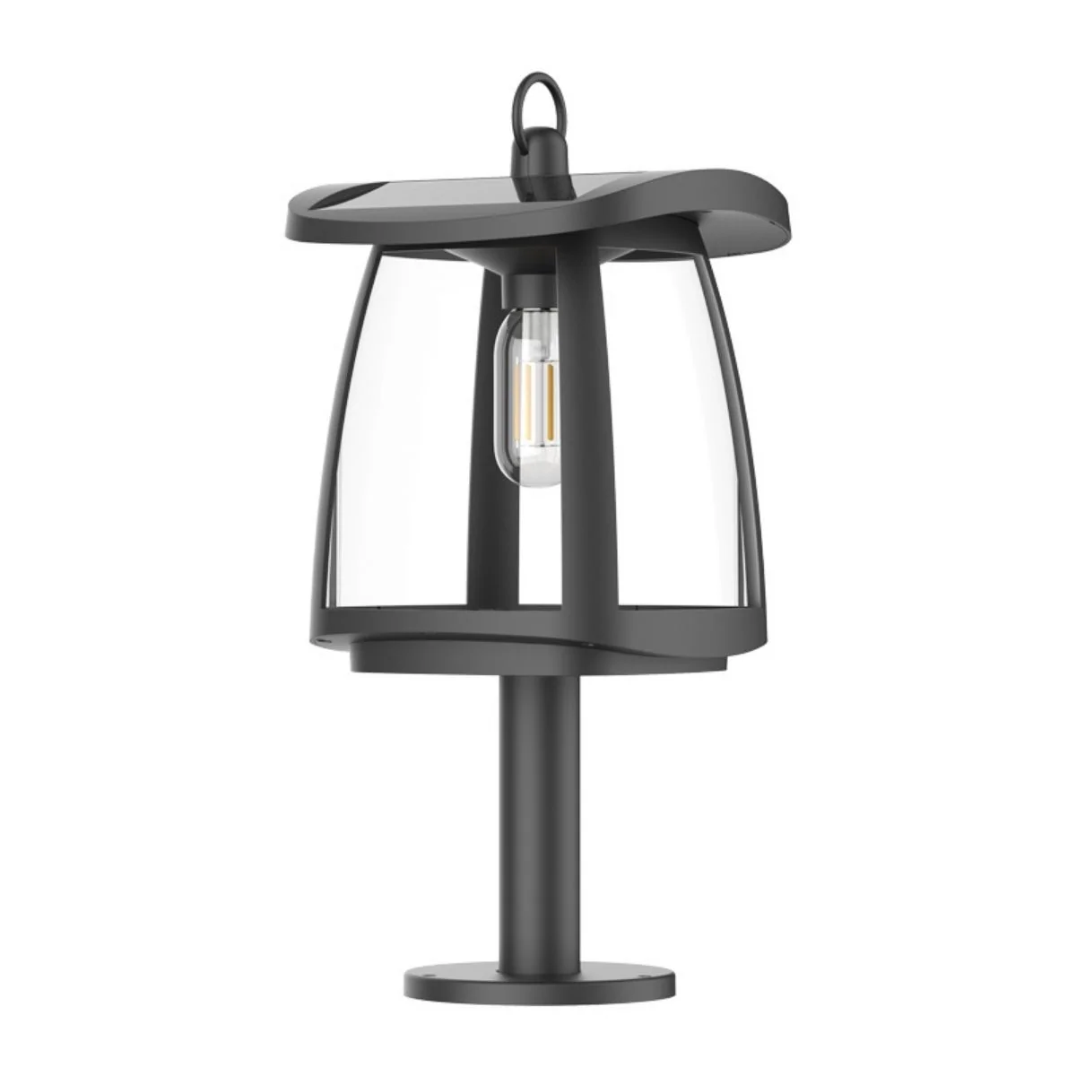 Solar LED Garden Lantern Post Light with Mounting Pier - Black Finish - 4000K - LumeGen - Image 2