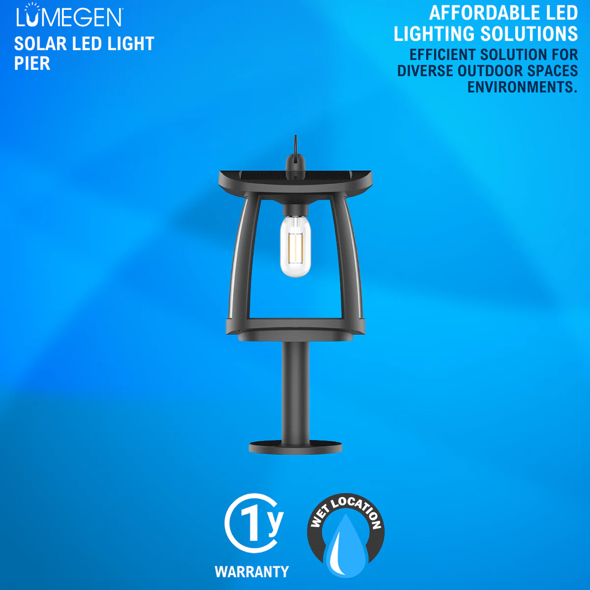 Solar LED Garden Lantern Post Light with Mounting Pier - Black Finish - 4000K - LumeGen - Image 3