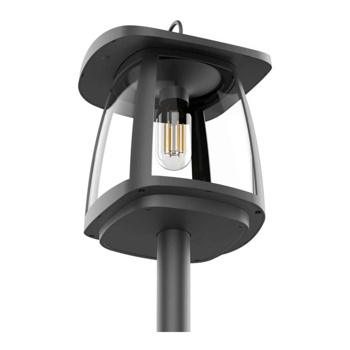 Solar LED Garden Lantern Post Light with Mounting Pier - Black Finish - 4000K - LumeGen - Image 5