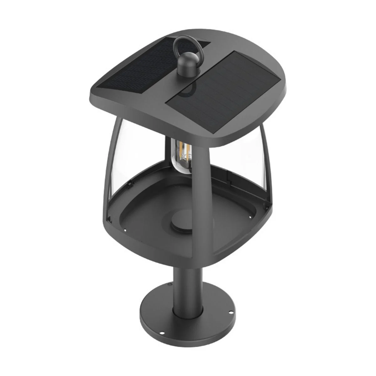 Solar LED Garden Lantern Post Light with Mounting Pier - Black Finish - 4000K - LumeGen - Image 6