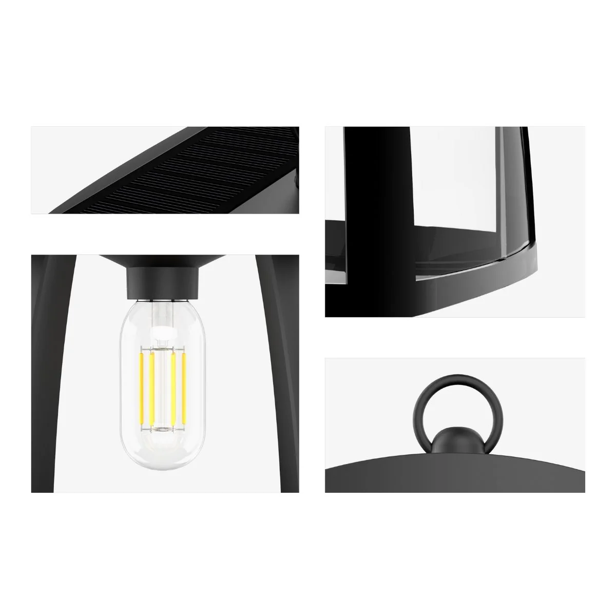 Solar LED Garden Lantern Post Light with Mounting Pier - Black Finish - 4000K - LumeGen - Image 7