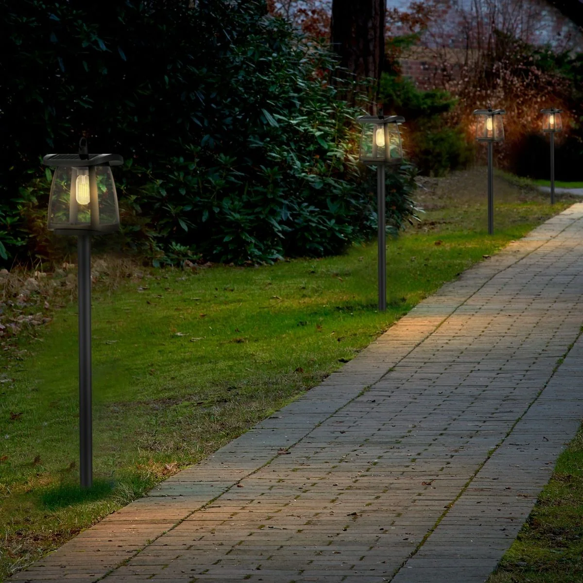 Solar LED Garden Lantern Post Light with Post - Black Finish - 4000K - LumeGen - Image 11
