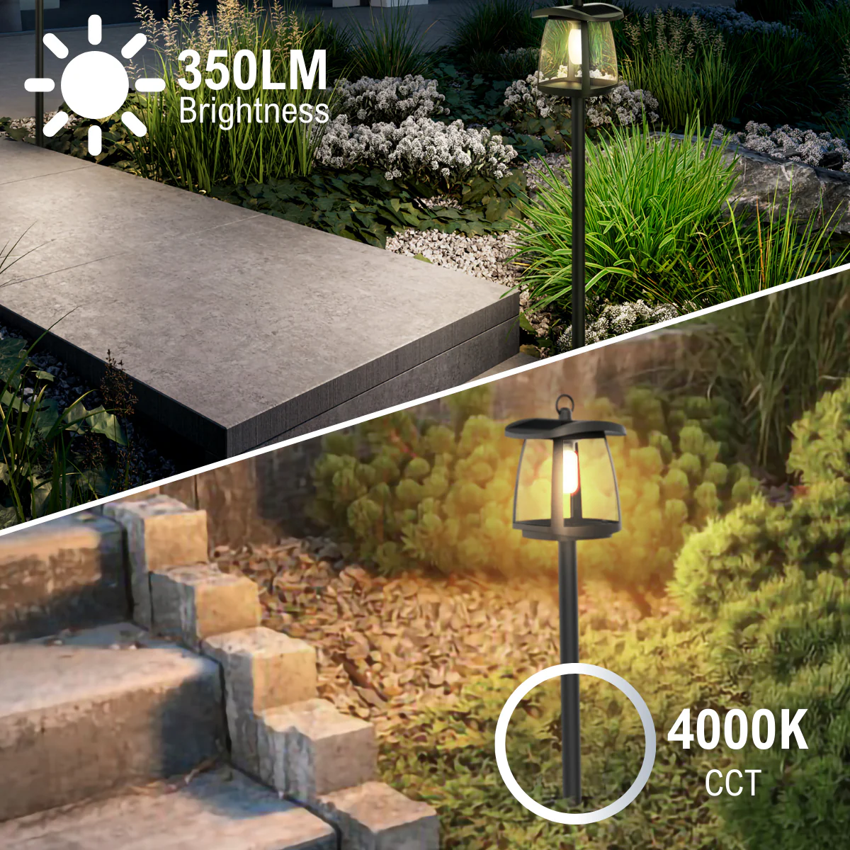 Solar LED Garden Lantern Post Light with Post - Black Finish - 4000K - LumeGen - Image 14