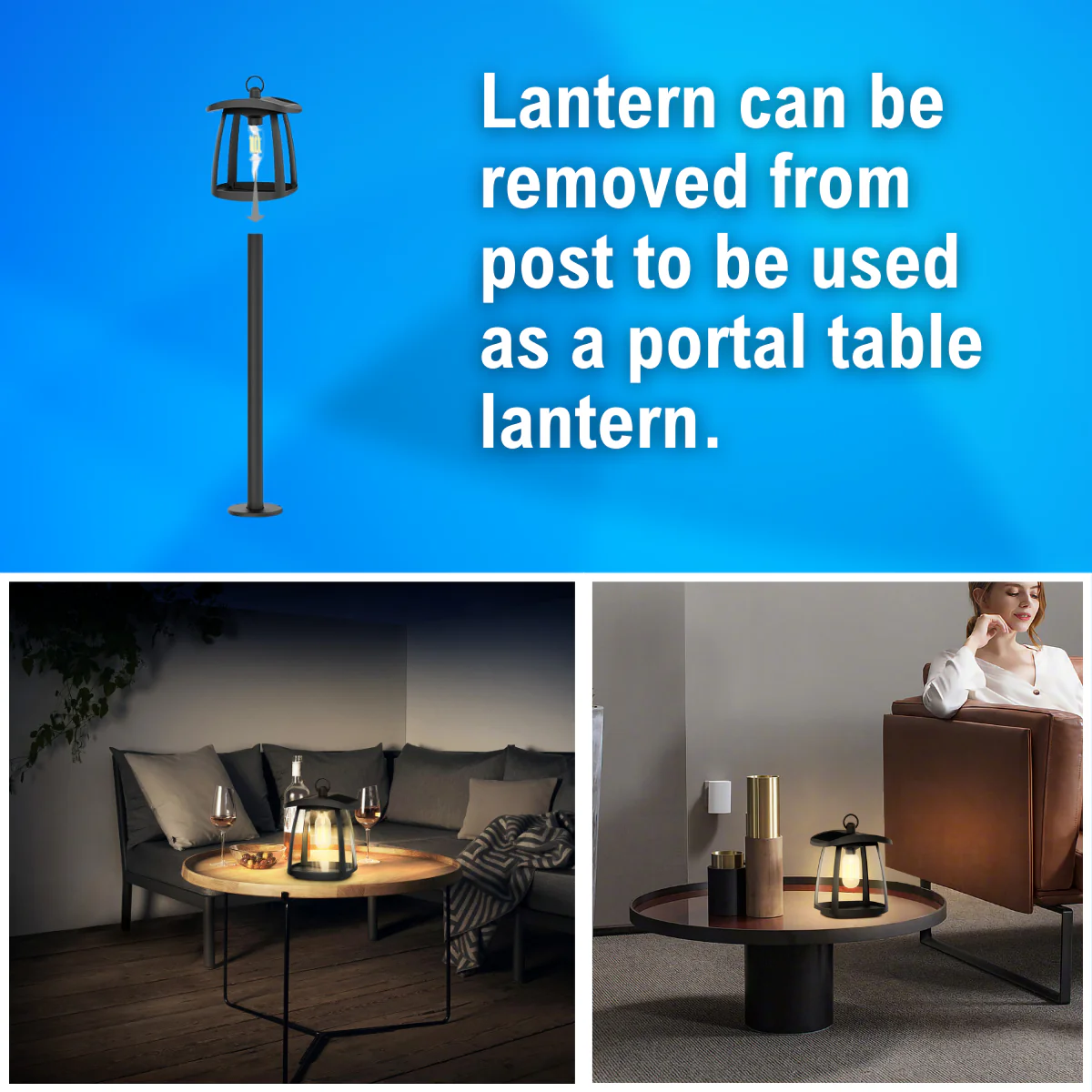 Solar LED Garden Lantern Post Light with Post - Black Finish - 4000K - LumeGen - Image 16