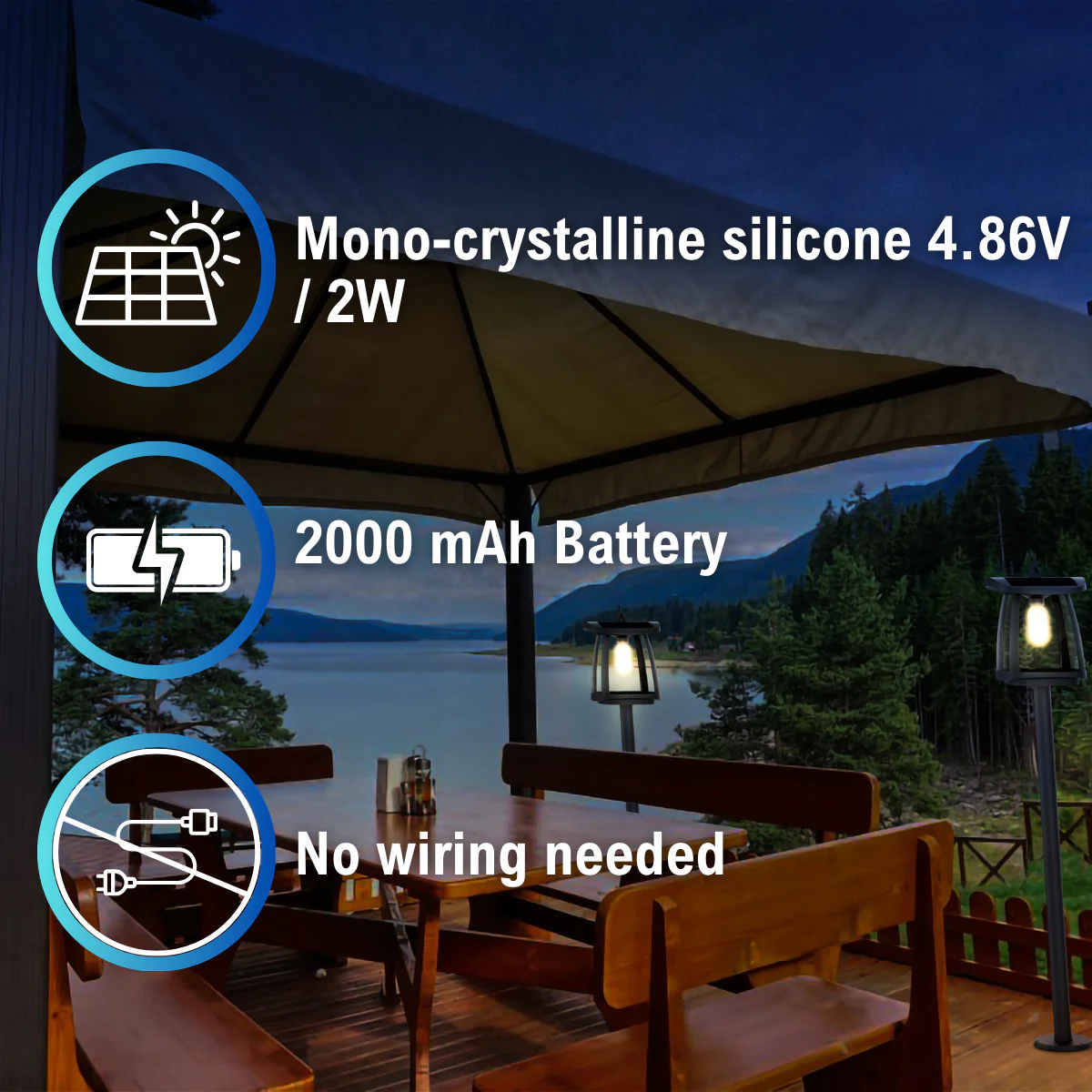 Solar LED Garden Lantern Post Light with Post - Black Finish - 4000K - LumeGen - Image 17