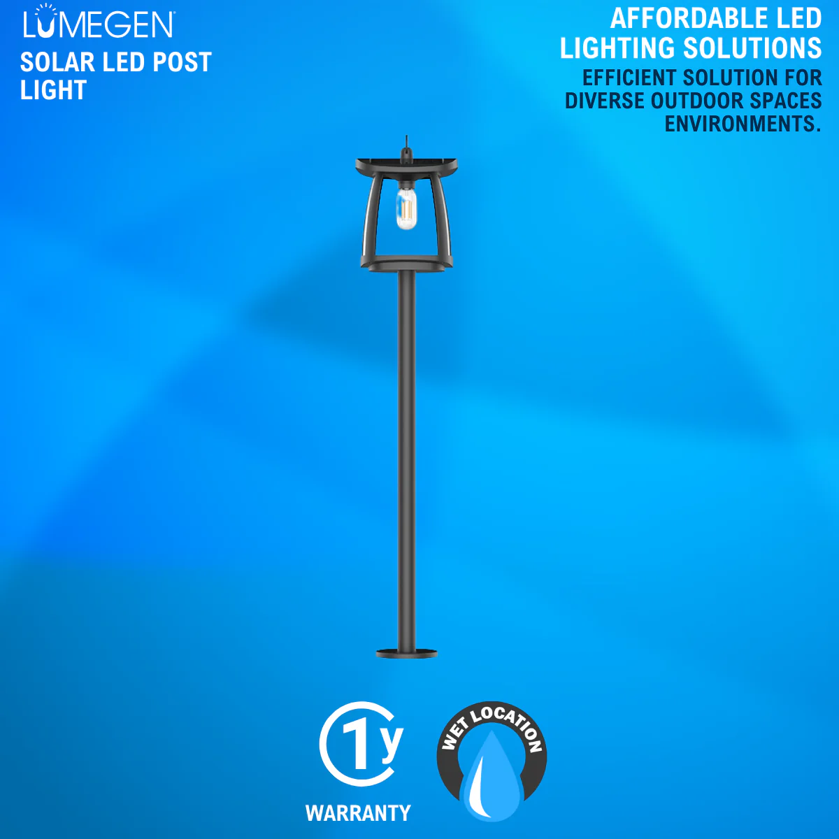Solar LED Garden Lantern Post Light with Post - Black Finish - 4000K - LumeGen - Image 3