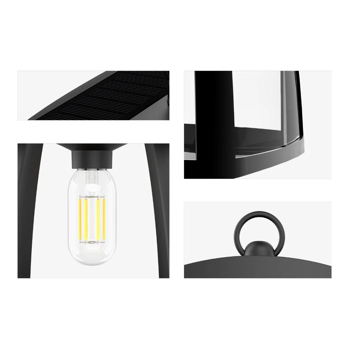 Solar LED Garden Lantern Post Light with Post - Black Finish - 4000K - LumeGen - Image 8