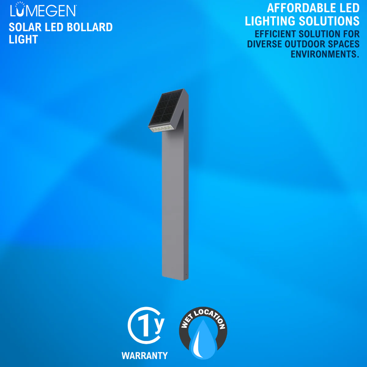 Solar LED Pathway Bollard Light - 500 Lumens - 3000K - Black Finish - LumeGen - Image 3