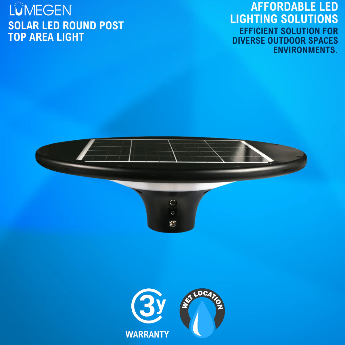 Solar LED Round Post Top Area Light - 2100 Lumens - Dual Color Temperatures - LumeGen - Image 3