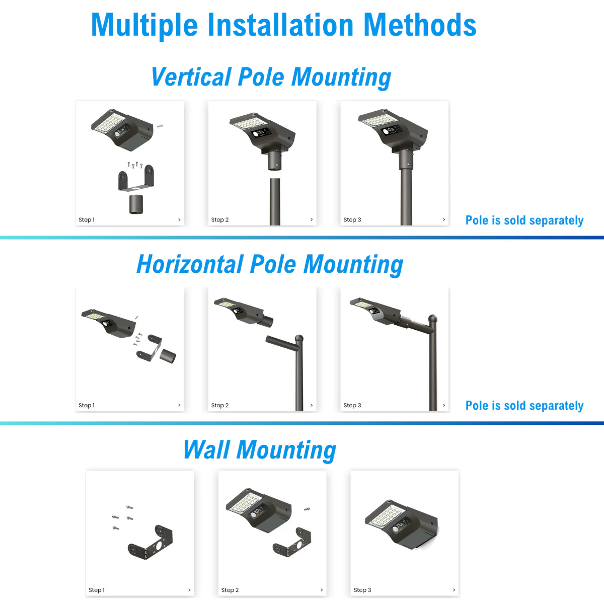 Solar LED Street Area Light - Wall or Pole Mount - 6000 Lumens - Dual Color Temperatures - LumeGen - Image 19