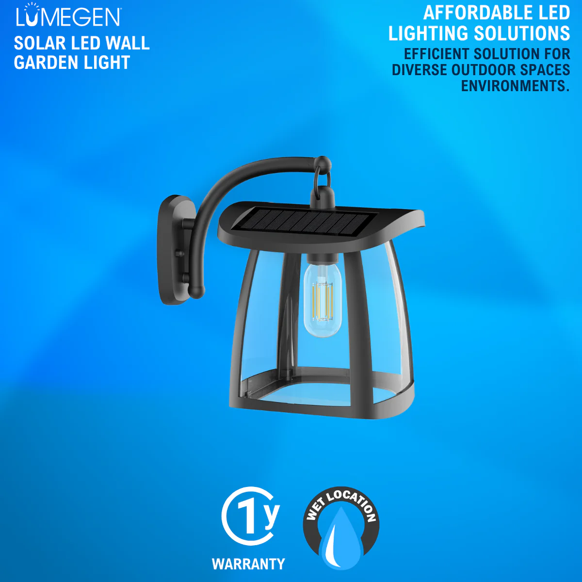 Solar LED Garden Lantern Wall Light - Black Finish - 4000K - LumeGen - Image 3