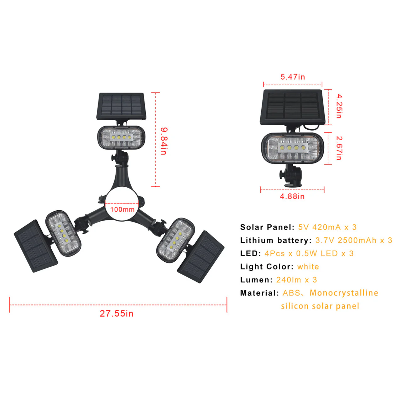 LumeGen Ultra Solar Flagpole Light - 3 Head - Image 3