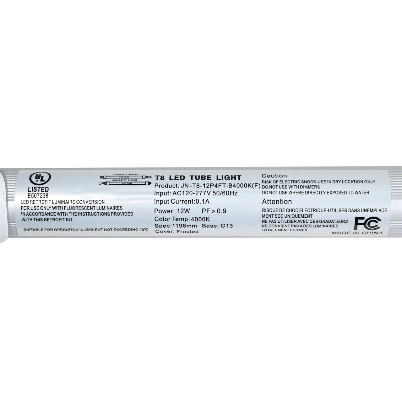 Individual - 4ft LED T8 Tube - Type B - 12W - 1684 Lumens - 4000K & 5000K - Frosted Lens - JN - Image 4